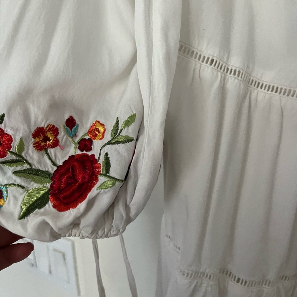 Forever 21 white coverup embroidered swim dress tie sleeves chic button down - Picture 6 of 6